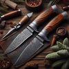 Damascus Steel Hunting and Camping Knives with Wood Handle