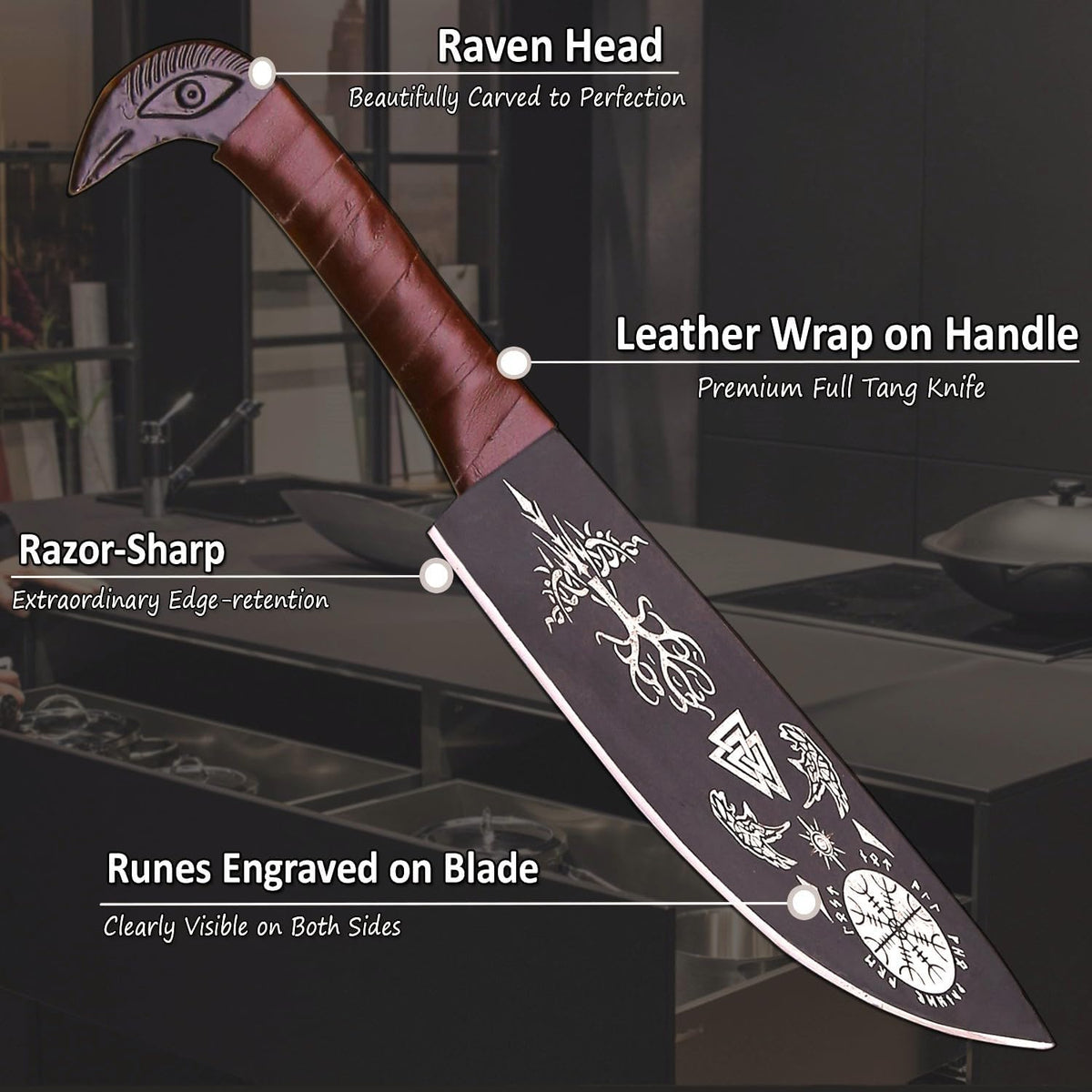 Viking Raven Hilt Knife | Runes Engraved