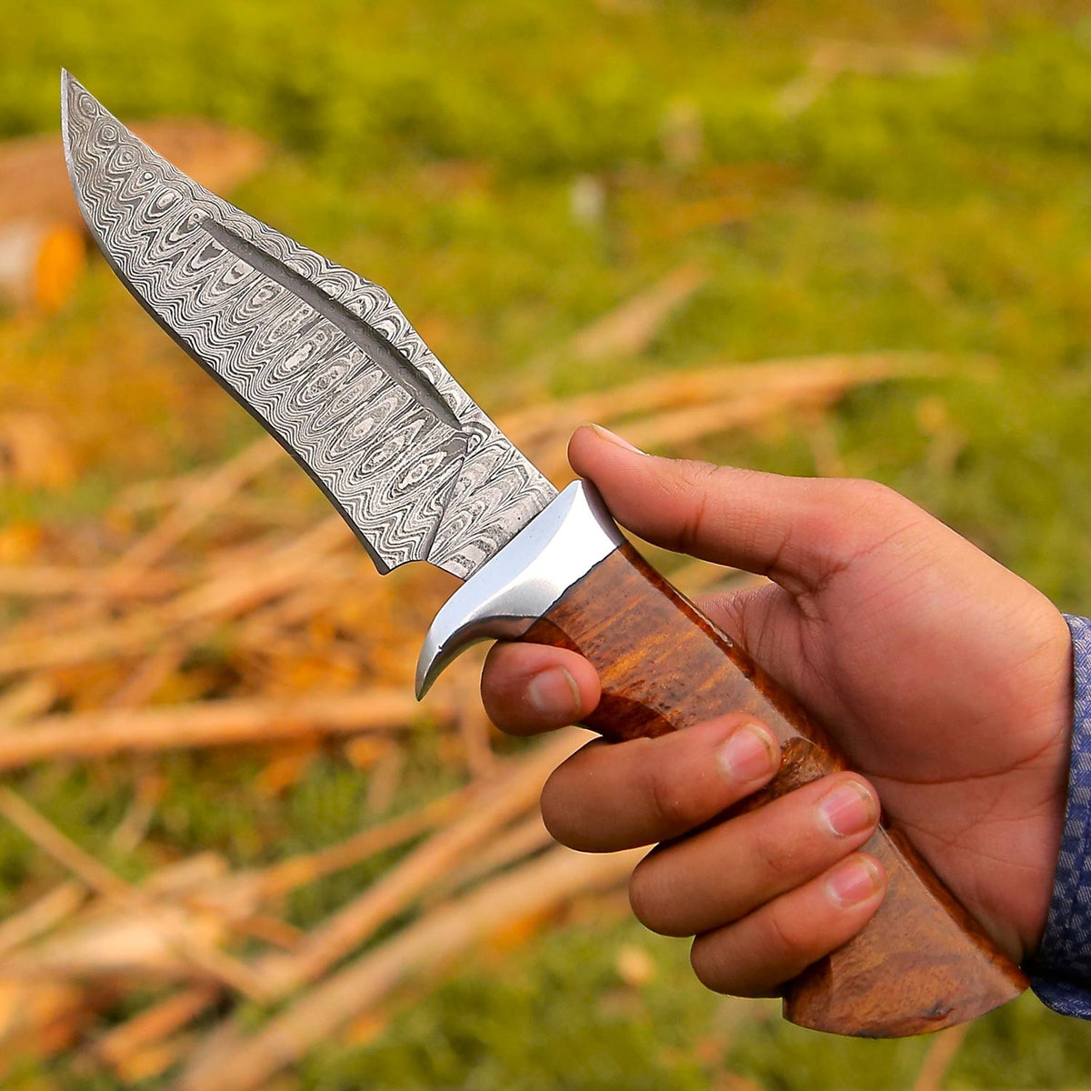 Fixed Blade Damascus Steel Hunting Knives For Camping