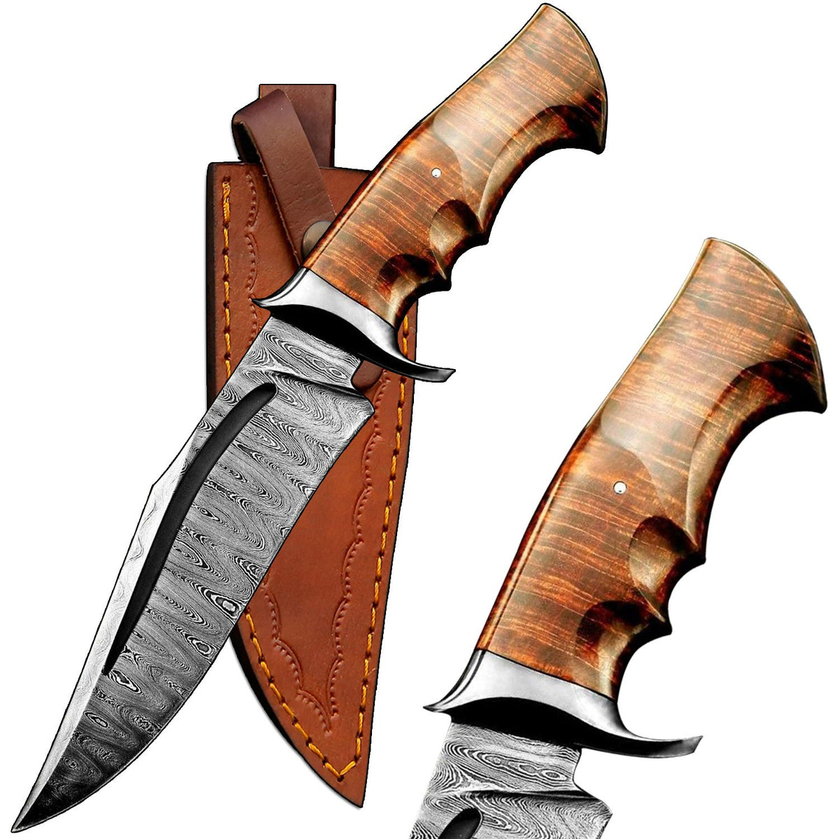 Fixed Blade Damascus Steel Hunting Knives For Camping