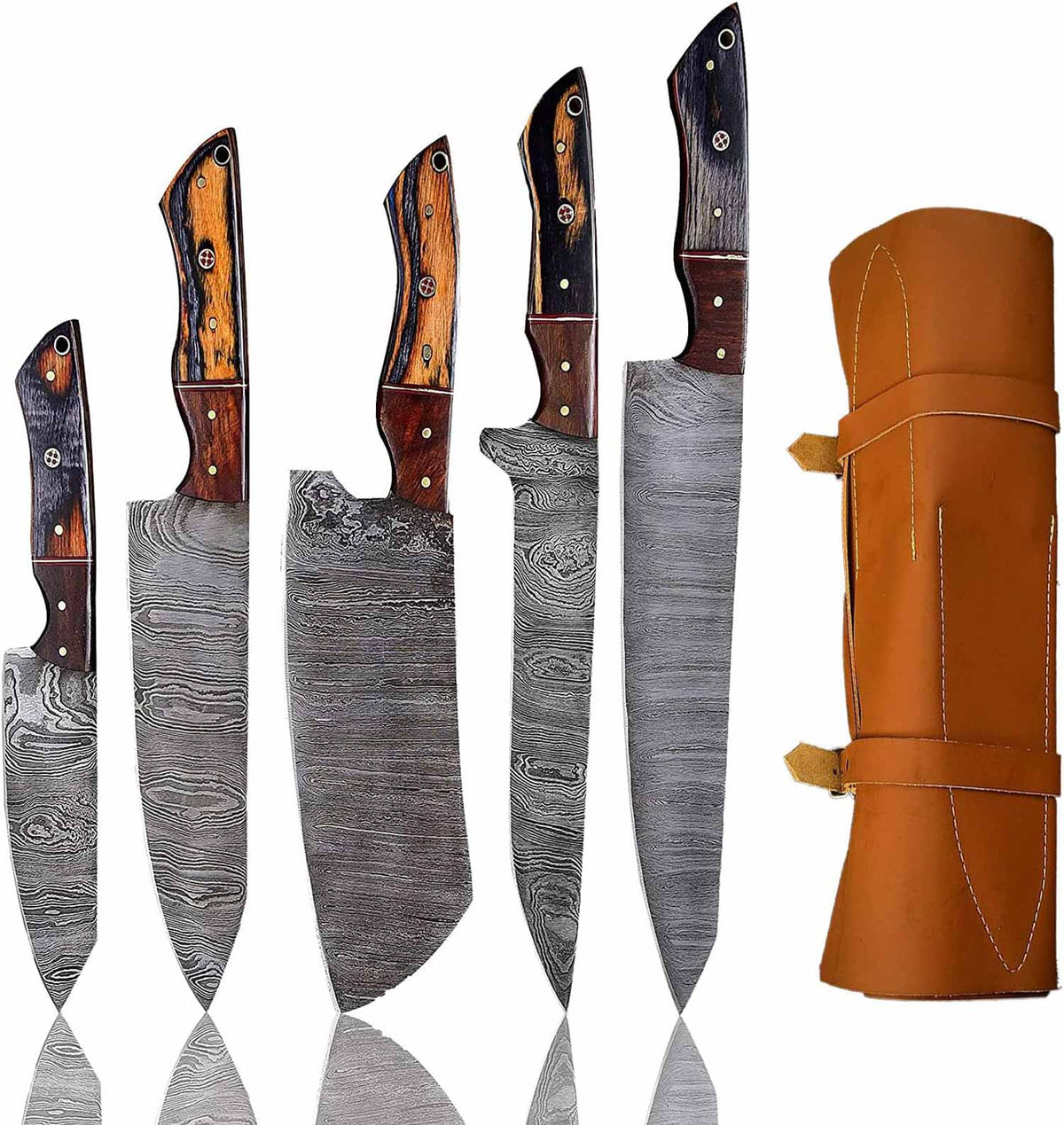 5Pcs Chef Kitchen Knives Set Damascus Steel with Bag
